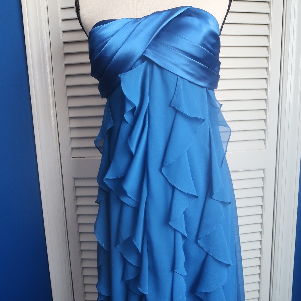 Macy's Xscape Strapless Ruffle Blue Dress
